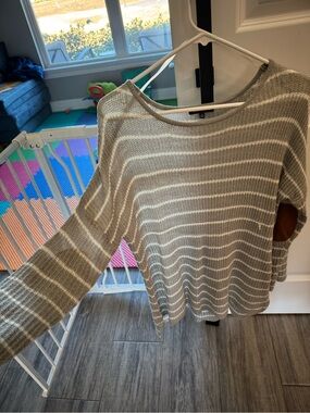Staccato Striped Scoop Neck Sweater - Cream & Taupe